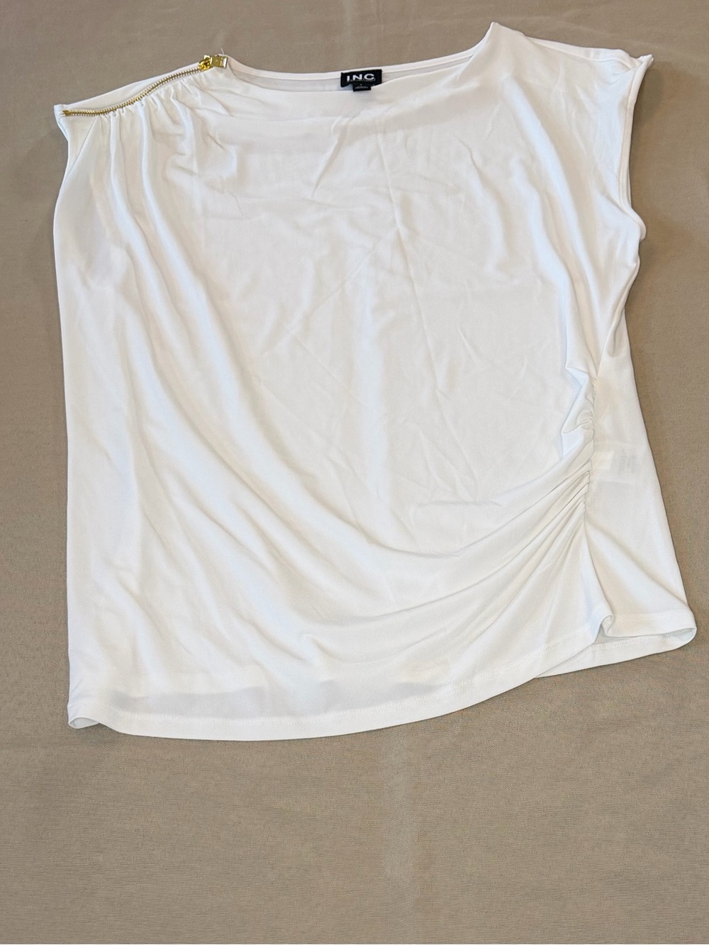 INC International Concepts White Sleeveless Zip-Accent Tank Top